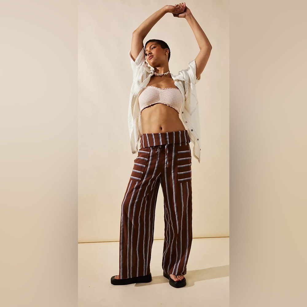 NWOT FREE PEOLPLE came to play striped pants size Large